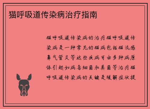猫呼吸道传染病治疗指南